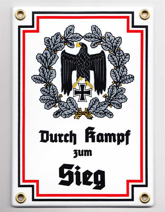 Emailleschild Adler mit EK und Devise