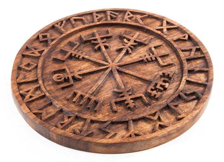 Holzbild Wikingerkompass mit Runenband