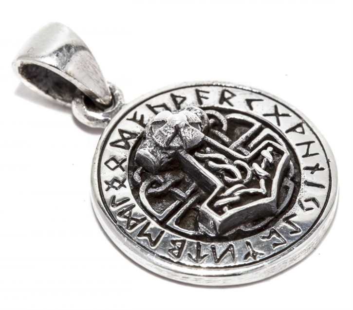 Wikinger Anhänger Thorshammer mit 24 Runen Silber