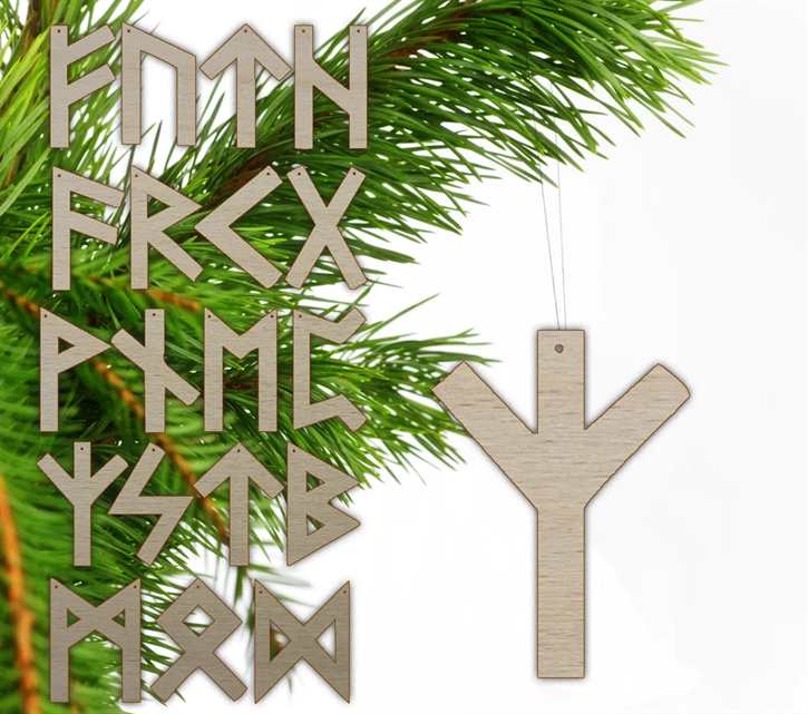Weihnachtsbaumschmuck Futhark Runen aus Holz