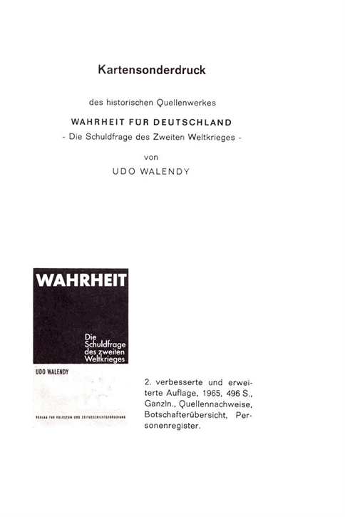 Walendy, Udo: Kartensonderdruck zum Quellenwerk "Wahrheit für Deutschland"