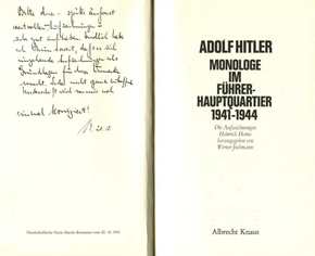 Heim, Heinrich/ Jochmann, Werner: Adolf Hitler - Monologe im Führerhauptquartier 1941 - 1944
