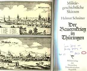 Schnitter, Helmut: Der Bauernkrieg in Thüringen - Militärgeschichtliche Skizzen - mit Widmung und Signatur des Autors!